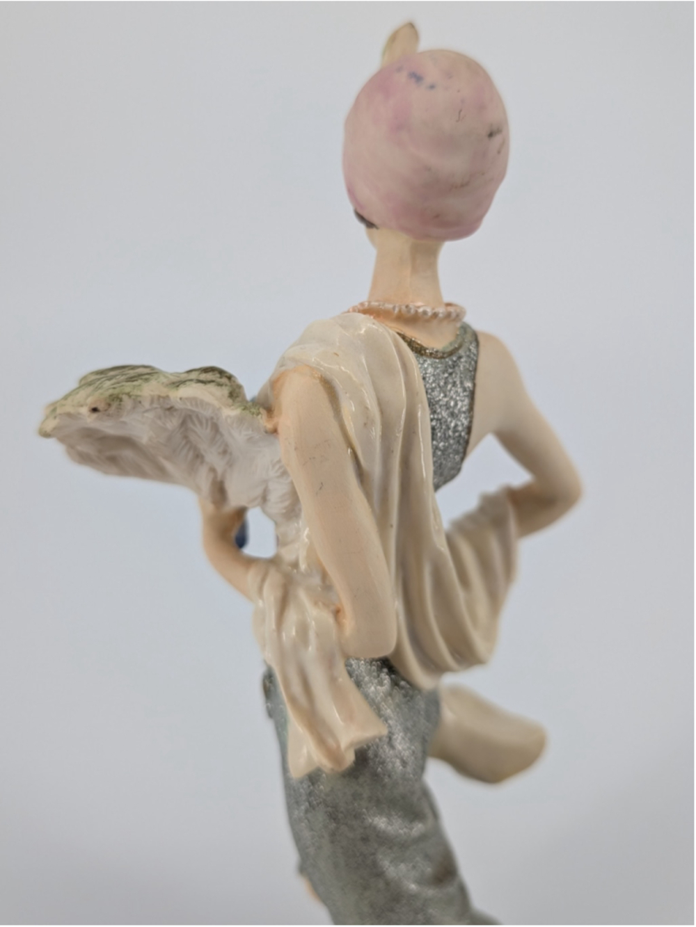 VTG 1991 Albert Price Flapper Lady Figurine Silver Glitter Gown Fan 13.5" AS IS - Picture 6 of 11